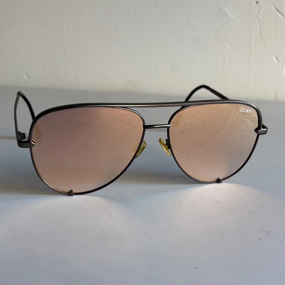 Quay Australia Aviator Sunglasses - Black Frame with Rose Lenses